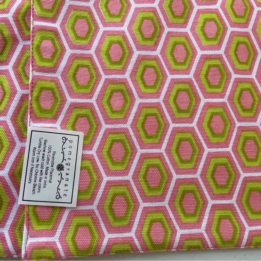 Pomegranate Pink and Green Hexagon Pattern Fabric